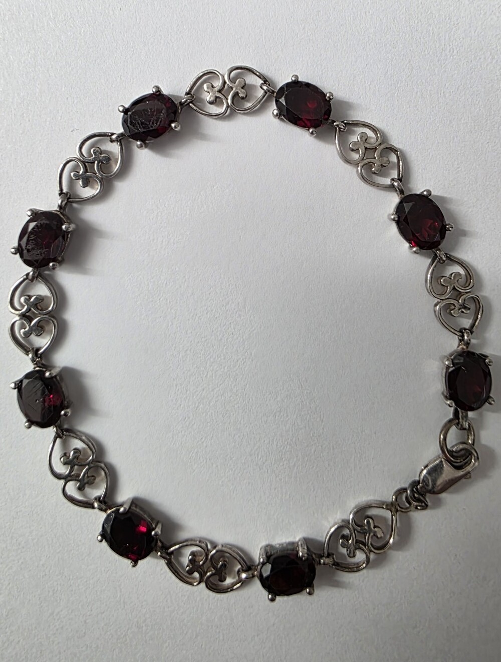 Watch Video / Sterling Silver 925 Garnet Victorian Gate Link Bracelet
